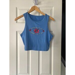 SHEIN Crop Tank Top L Blue Waikiki Beach Honolulu Hawaii Graphic Y2K Surf Travel
